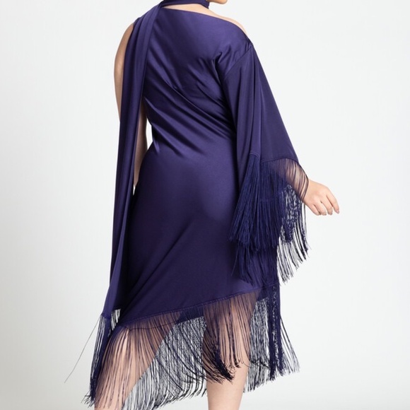 Eloquii Scarf Neck Fringe Dress, Purple, Size 16 NWT - Picture 5 of 16